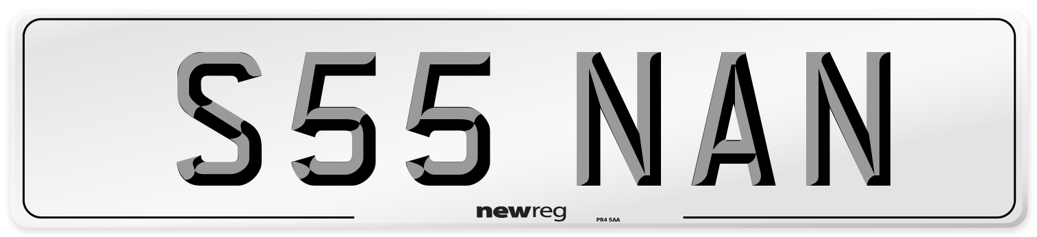 S55 NAN Number Plate from New Reg